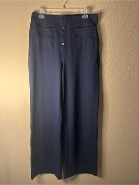 Halara Navy Wide-Leg Button-Front Pants Large Long Length